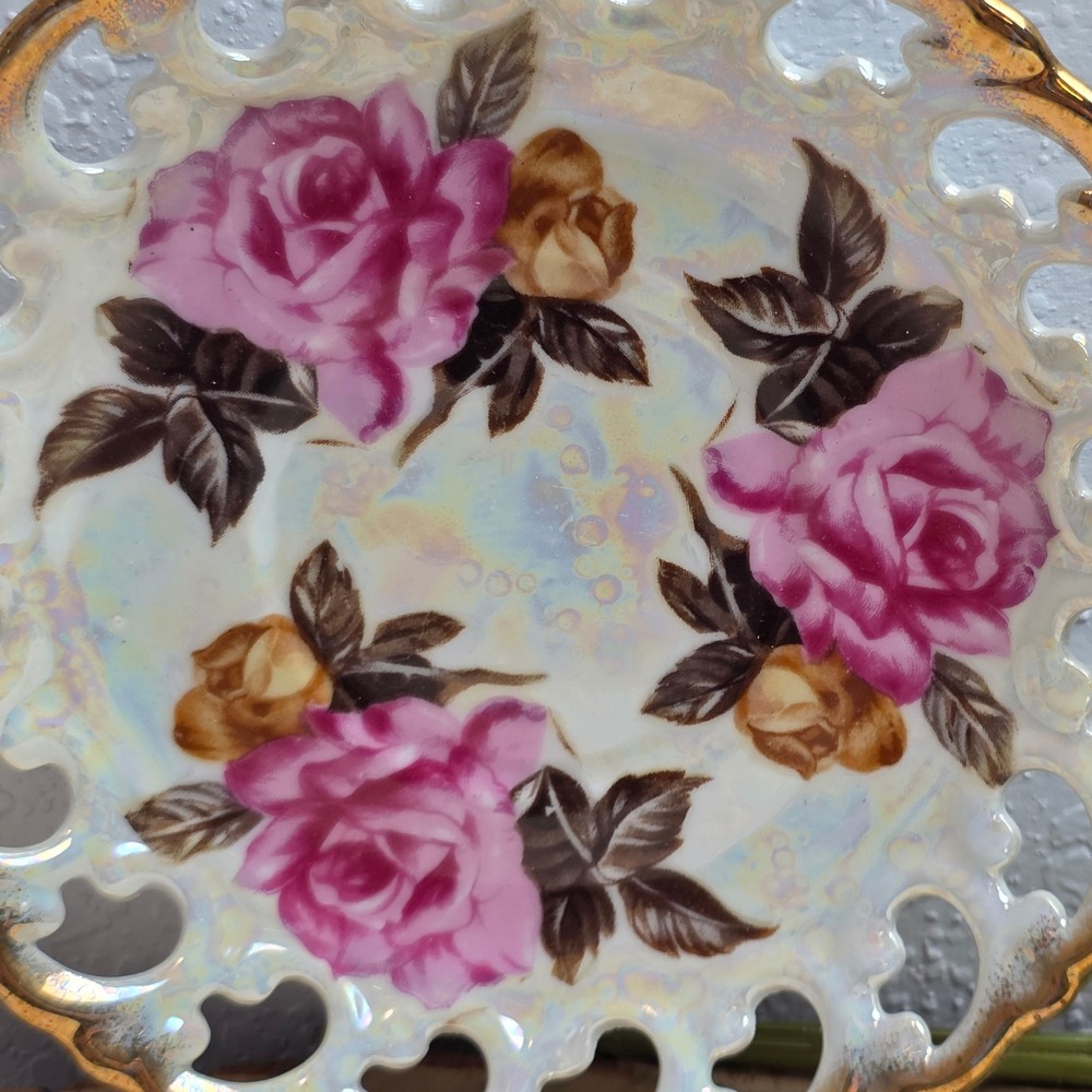 Vintage 50s‎ Metasco Japan Porcelain Rose Gold Lattice Plate Decorative Display - Picture 4 of 6